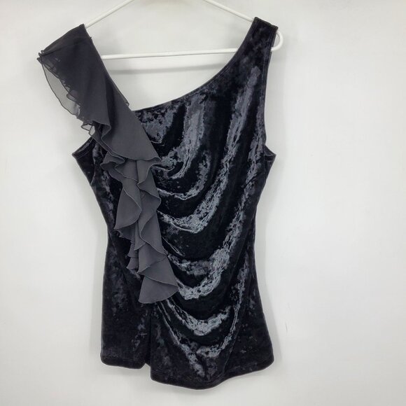 BCX Black Crushed Velvet Ruffle Sleeve Witchy Dark Fairy Whimsigoth Tank Top XL - Picture 1 of 7